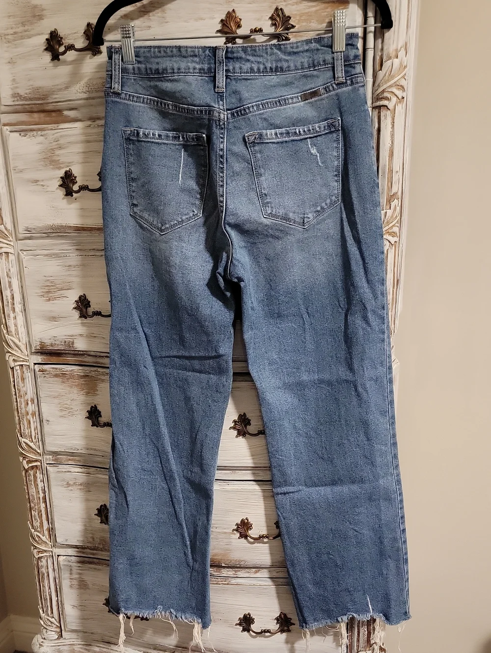 KanCan Medium Blue Distressed Jeans with Frayed Hem